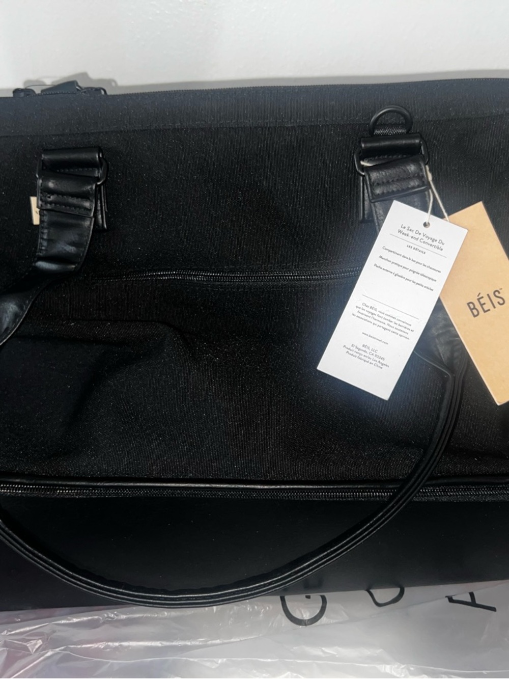 BEIS Weekender Convertible Bag Black NWT Carry-On Travel Duffel - Picture 3 of 5